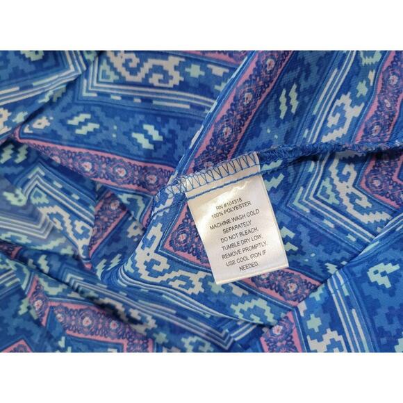 Derek Heart Women’s Blue Chevron Semi-Sheer V-Neck Long Sleeve Blouse | Size M - Picture 6 of 8